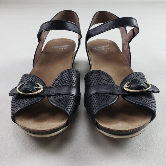 Dansko Vanna Wedge Slingback Sandal Womens 9.5-10 40 Black Strappy Peep Toe Shoe - Picture 4 of 10